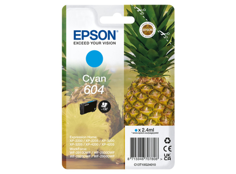 Epson C13T10G24010 604 Cyan Ink Cartridge 130 pages 2.4ml