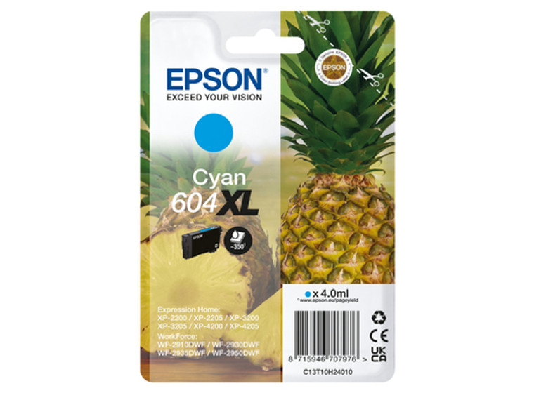 Epson C13T10H24010 604XL Cyan Ink Cartridge High Capacity 350 pages 4ml