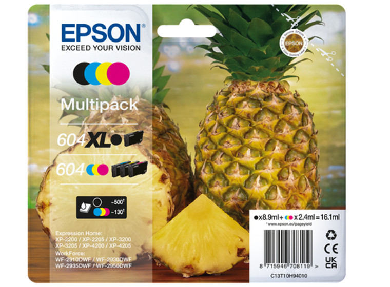 Epson C13T10H94010 604XL 604 Ink Cartridge Multipack BkCMY 500pg + 3x130pg Pack of 4