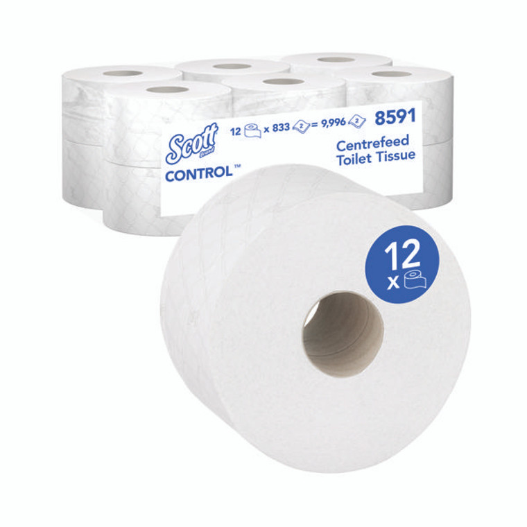 Scott Control Toilet Tissue Centrefeed Roll 2-Ply 833 Sheets (Pack of 12) 8591