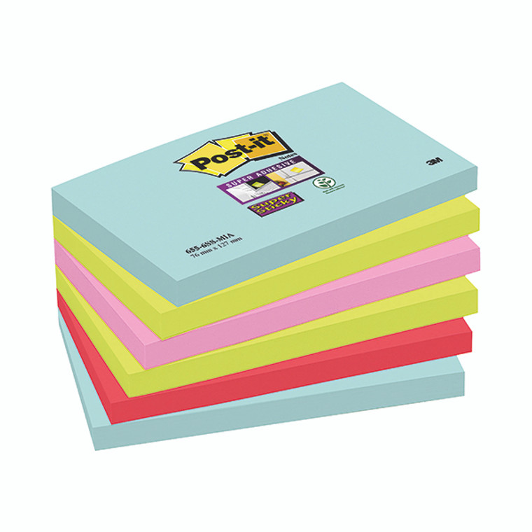 Post-It Super Sticky Notes 76x127mm Miami (Pack of 6) 655-6SS-MIA