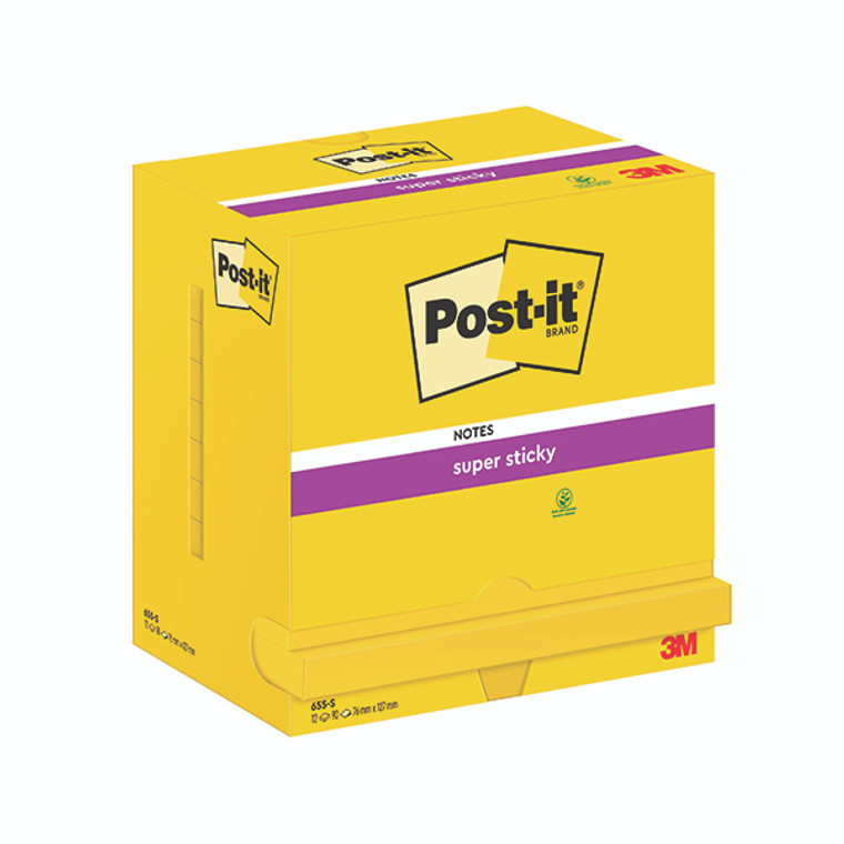Post-it Super Sticky Notes 76x127mm 90 Sheets Ultra Yellow (Pack of 12) 655-S