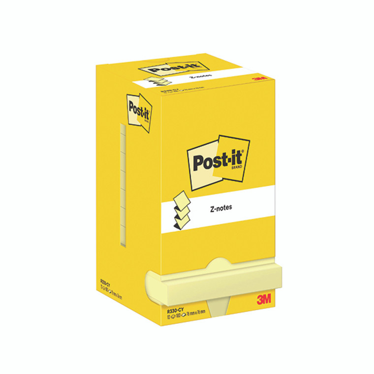 Post-it Z-Notes 76x76mm 100 Sheets Canary Yellow (Pack of 12) R330-CY