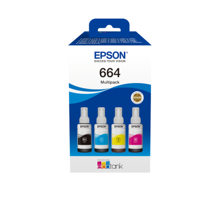 Epson C13T66464A/664 BkCMY Ink Bottle Multipack of 4 70ml 1x4500pg + 3x7500pg