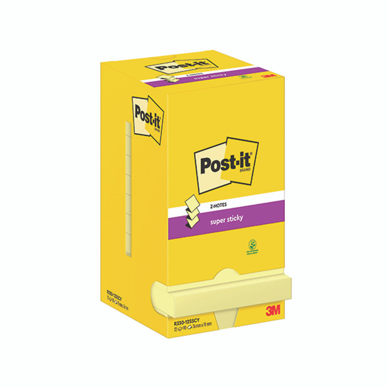 Post-it Super Sticky Z-Notes 76x76mm 90 Sheets Canary Yellow (Pack of 12) R330-12SSCY