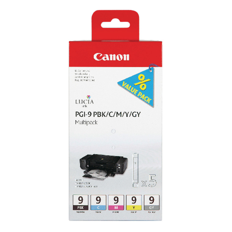 PGI-9PBMultiPack Canon 1034B011 PBK C M Y GY Multipack 5 Ink Cartridges