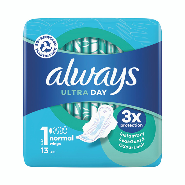 Always Ultra Day Sanitary Pads Normal With Wings Size 1 Packet x13 Pads (Pack of 16) C005790