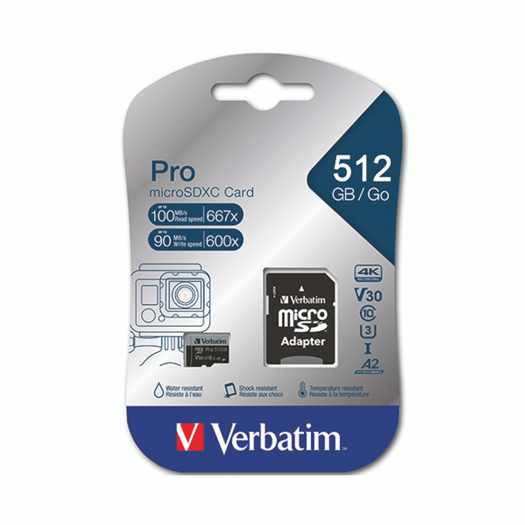 Verbatim Pro U3 Micro SDXC Memory Card 512GB with SD Adapter 47046