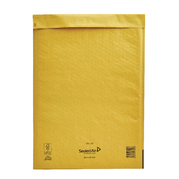 MQ50142 Mail Lite Bubble Lined Postal Bag Size J 6 300x440mm Gold Pack 50 MLGJ 6