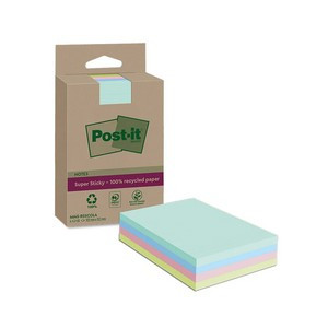 Post-it Super Sticky Recycled Notes Lined 102x152mm 45 Sheets Assorted (Pack of 4) 4645-RSSCOL4