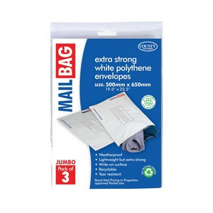 County Stationery Mail Bag Polythene Envelopes x3 White Jumbo 500x650mm (Pack of 10) C263