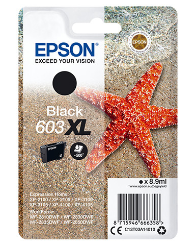 Epson C13T03A14020/603XL Black Ink Cartridge High Capacity Blister Acustic Magnetic 500 pages 8,9ml