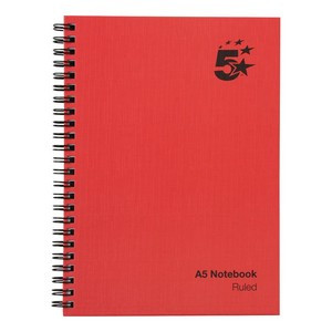 5 Star Wirebound Notebook Ruled 70gsm 160 Page A5 Red (Pack of 5) 912939