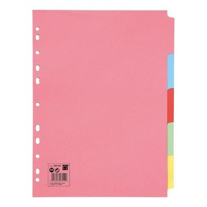 5 Star 5-Part Subject Divider A4 Recycled Card Multipunched 155gsm Assorted 295160