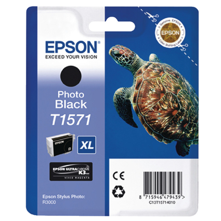 T15714010 Epson C13T15714010 T1571 Photo Black Ink Cartridge Turtle