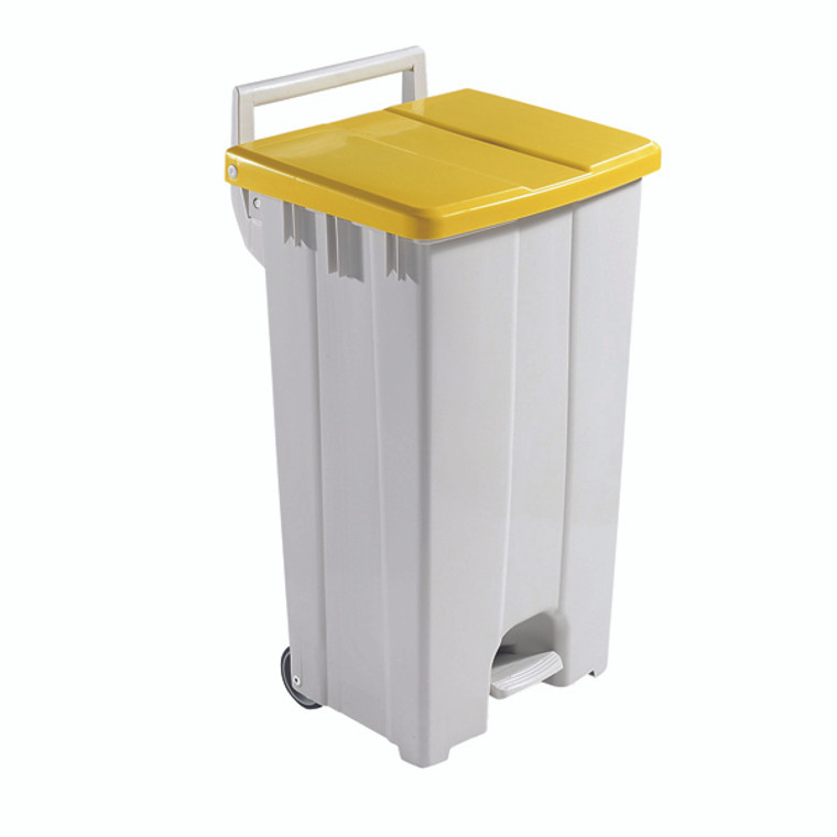 SBY16299 Grey 90 Litre Plastic Pedal Bin With Yellow Lid 357002