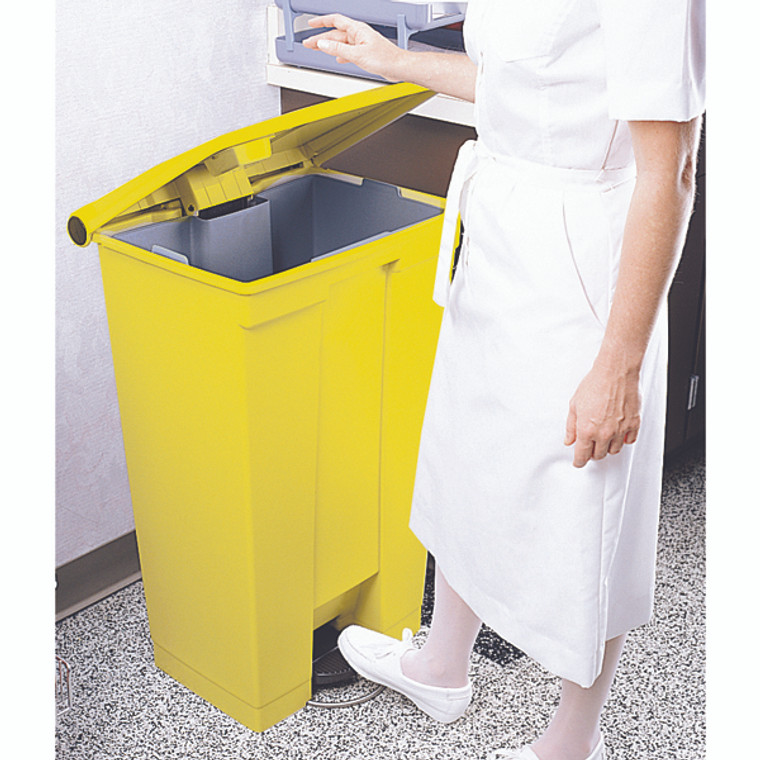 SBY07335 Step On Waste Container 30 5 Litre Yellow Heavy duty pedal operation hands free use 313503