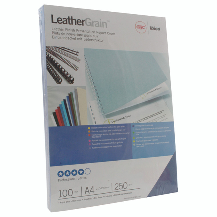 GB21836 GBC LeatherGrain A4 Royal Binding Covers Blue Pack 100 CE040029