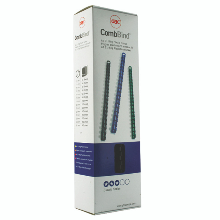 GB21635 GBC CombBind Binding Combs 8mm Black Pack 100 4028174