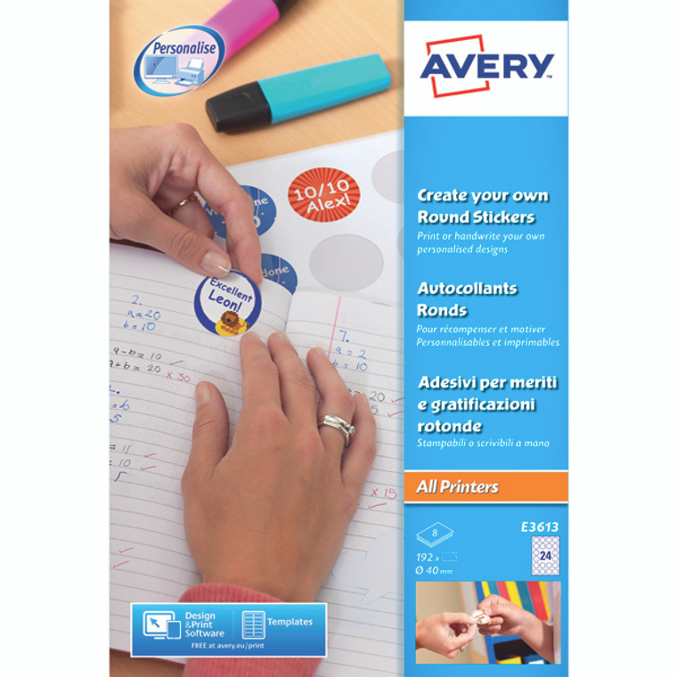 AV96436 Avery Create Your Own Reward Stickers 8 Per Sheet Pack 192 E3613