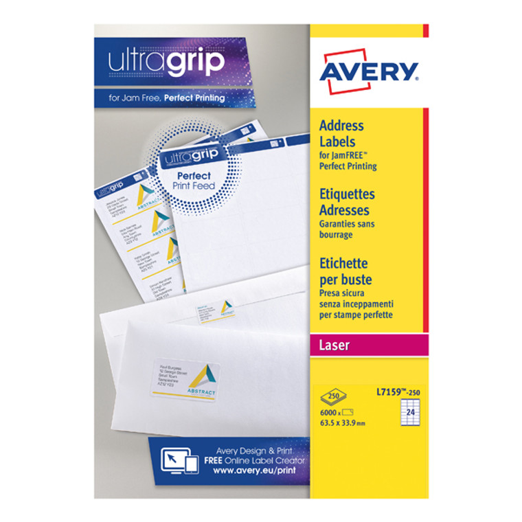 AV98881 Avery Ultragrip Laser Labels 63 5x33 9mm White Pack 6000 L7159-250