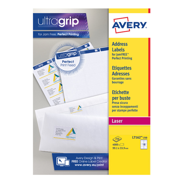 AVL7162E Avery Ultragrip Laser Labels 99 1x33 9mm White Pack 4000 L7162-250