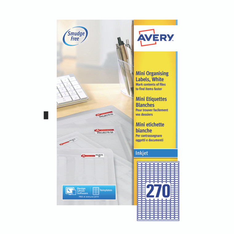AV10634 Avery Inkjet Mini Labels 270 Per Sheet White Pack 6750 J8659-25