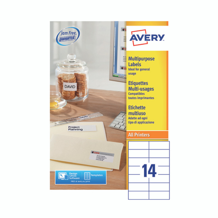 AV81523 Avery Ultragrip Multi Labels 105x42 3mm 14 Per Sheet White Pack 1400 3653