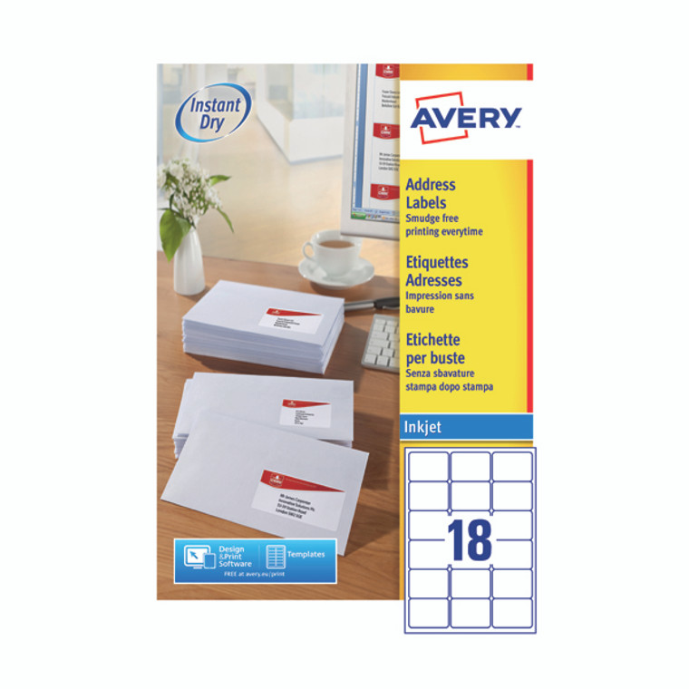 AV98972 Avery Inkj Label 63 5x46 6mm 18 Per Sheet Wht Pack 1800 J8161-100