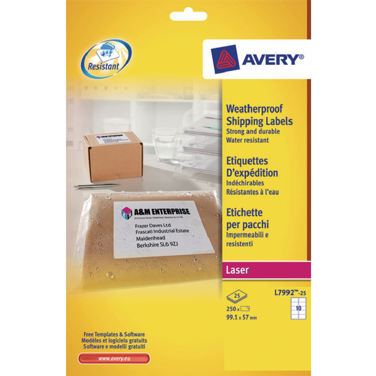 AV04912 Avery Weatherproof Shipping Label 10 Per Sheet Pack 250 L7992-25