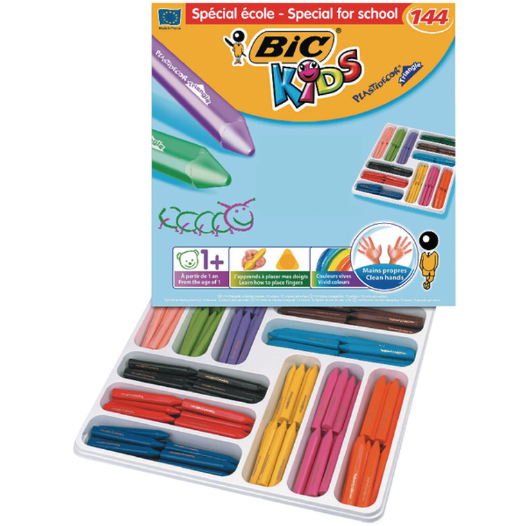 BC00183 Bic Kids Plastidecor Triangle Crayons Assorted Pack 144 887833