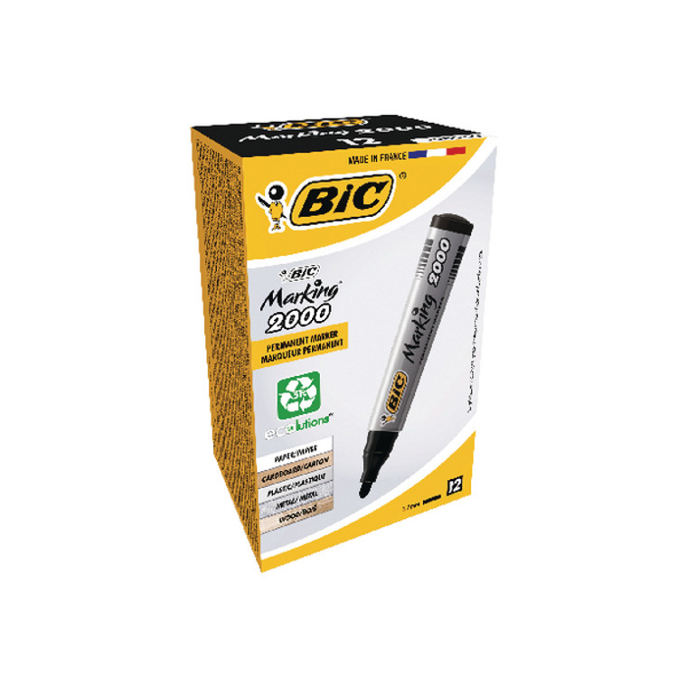 BC01095 Bic 2000 Permanent Marker Bullet Tip Black Pack 12 820915
