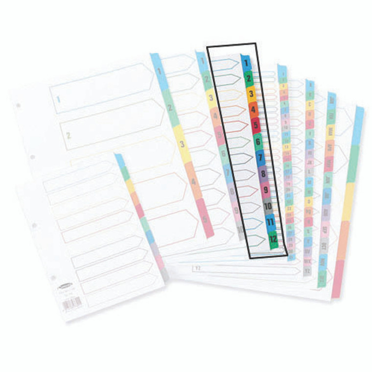 JT01301 Concord Index 1-12 A4 White with Multicoloured Mylar Tabs 01301 CS13