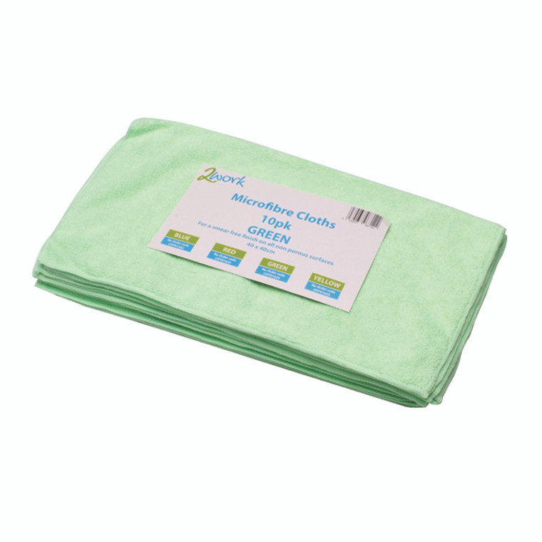 CNT01624 2Work Green 400x400mm Microfibre Cloth Pack 10 101161GN