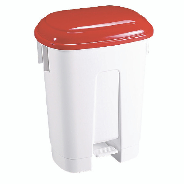 SBY14759 Derby Plastic Pedal Bin 60 Litre White Red Dimensions W500 x D360 x H680mm 348012