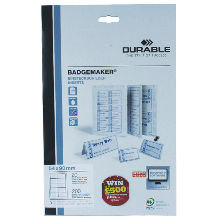 DB14055 Durable Badgemaker Inserts 54x90mm Pack 200 1455 02