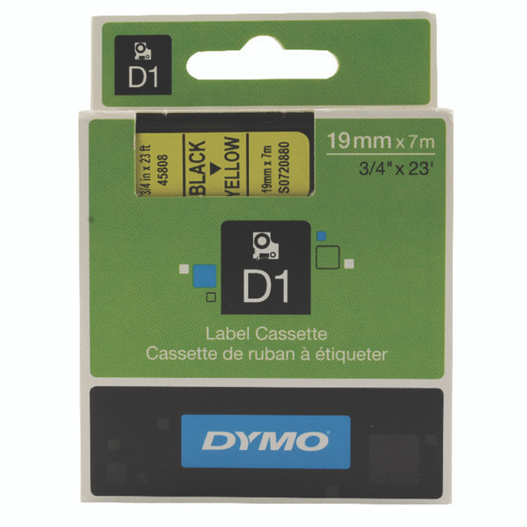 ES45808 Dymo 45808 D1 Labelmaker Tape 19mm x 7m Black on Yellow S0720880