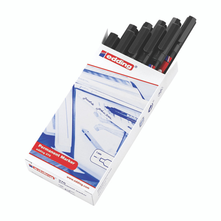 ED08994 Edding 370 Permanent Marker Fine Black Pack 10 370-001