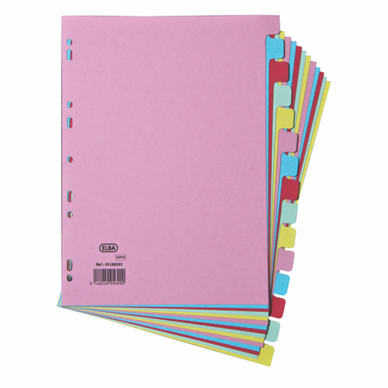 BX05690 Elba 15-Part Card Divider A4 Assorted Made from 100 recycled 160gsm manilla 100080774