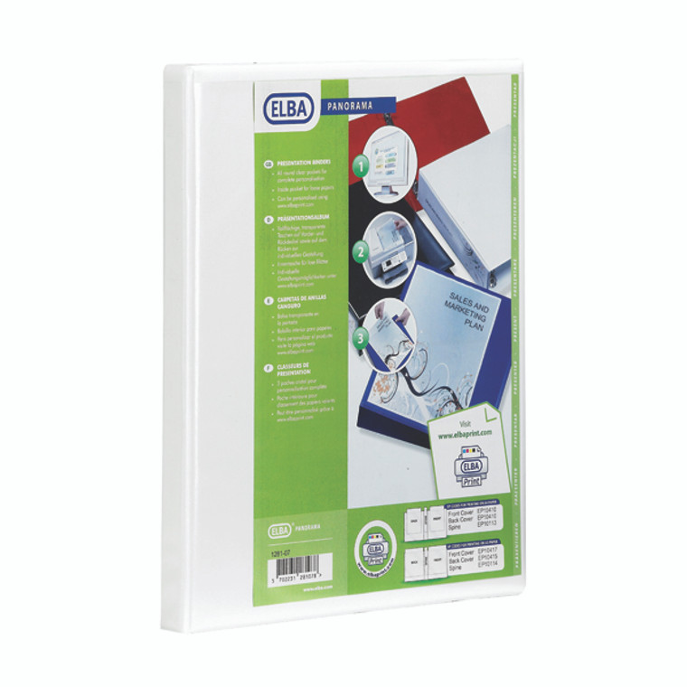 BX06401 Elba Panorama 65mm 2 D-Ring Presentation Binder A4 White Pack 4 400008048