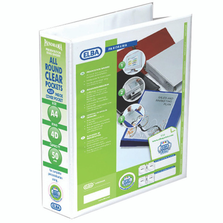 BX05110 Elba Panorama 50mm 4 D-Ring Presentation Binder A4 White Pack 10 400001309