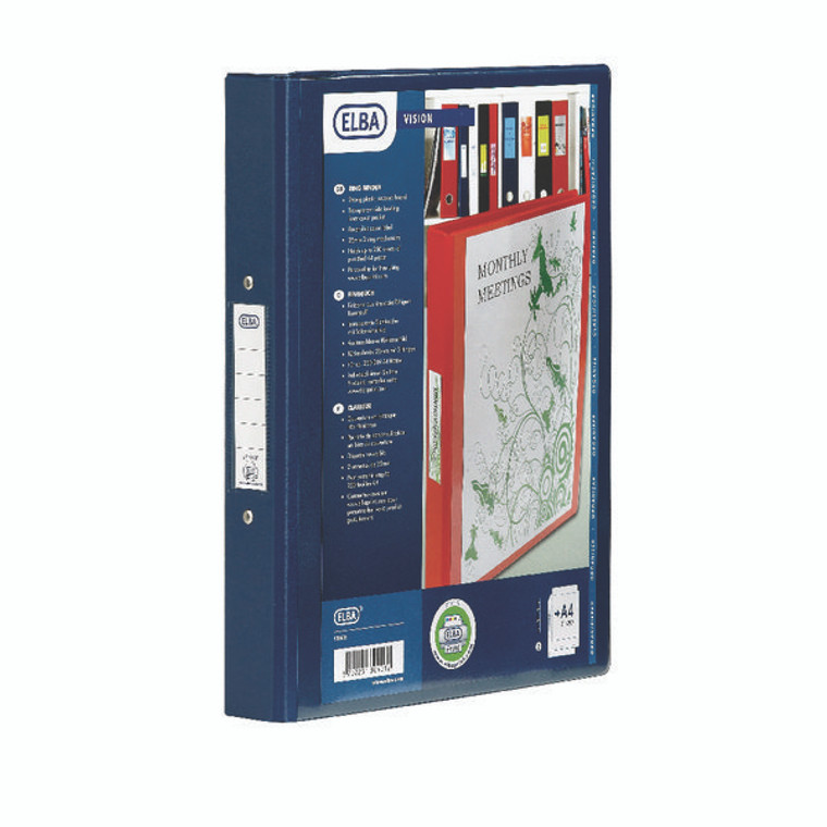 BX130101 Elba Vision 25mm 4 O-Ring Binder PVC A4 Blue 100080876