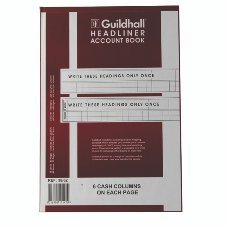 GH386 Exacompta Guildhall Headliner 6 Cash Column Account Book 38 6 1147
