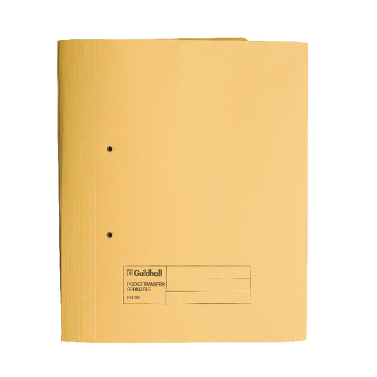 GH23036 Exacompta Guildhall Heavyweight Transfer Spiral Pocket File 420gsm FC Yellow Pack 25 211 6003