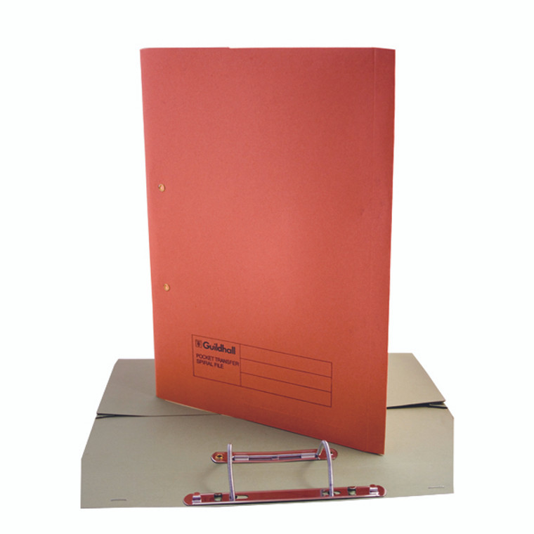 GH23037 Exacompta Guildhall Heavyweight Transfer Spiral Pocket File 420gsm FC Orange Pack 25 211 6004