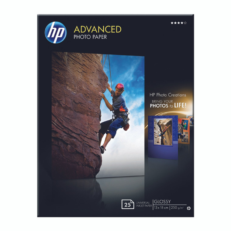 HPQ8696A HP Inkjet Advanced Photo Paper 13x18cm 250gsm Glossy Pack 25 Q8696A