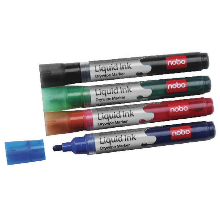 NB11971 Nobo Liquid Ink Drywipe Marker Assorted Pack 6 1901077