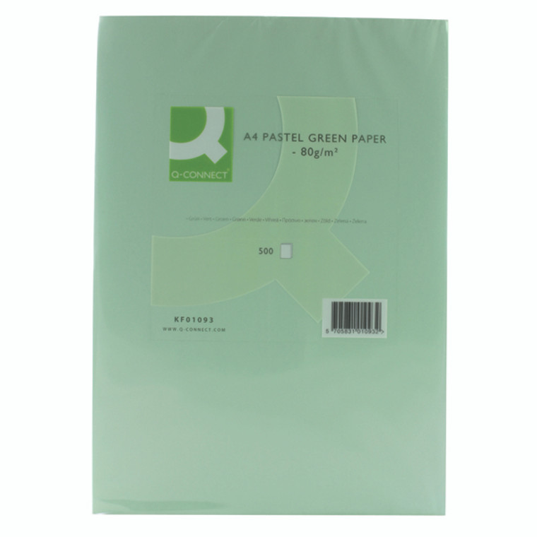 KF01093 Q-Connect Copier Coloured A4 Paper 80gsm Green Ream Pack 500 KF01093