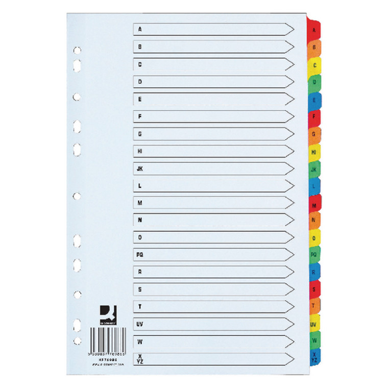 KF76986 Q-Connect 20 Part A-Z Index Extra Wide Reinforced Multi-Colour Tabs KF76986