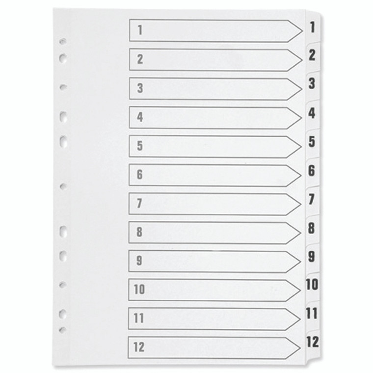 KF01354 Q-Connect 1-12 Index Multi-punched Polypropylene White A4 KF01354